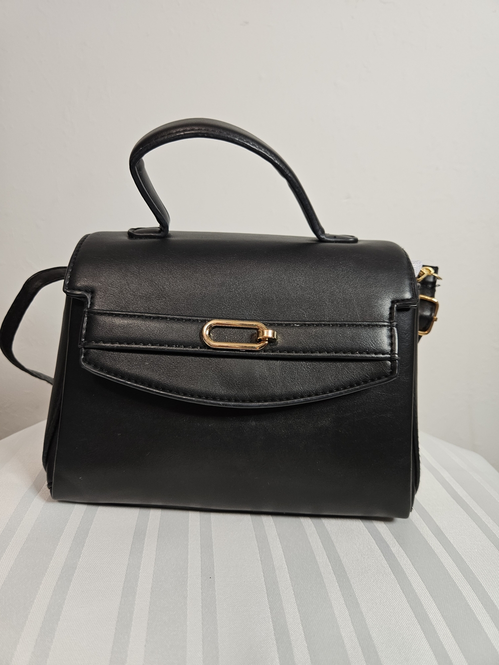 Structured Black Satchel with Gold Accent 9" x 7"